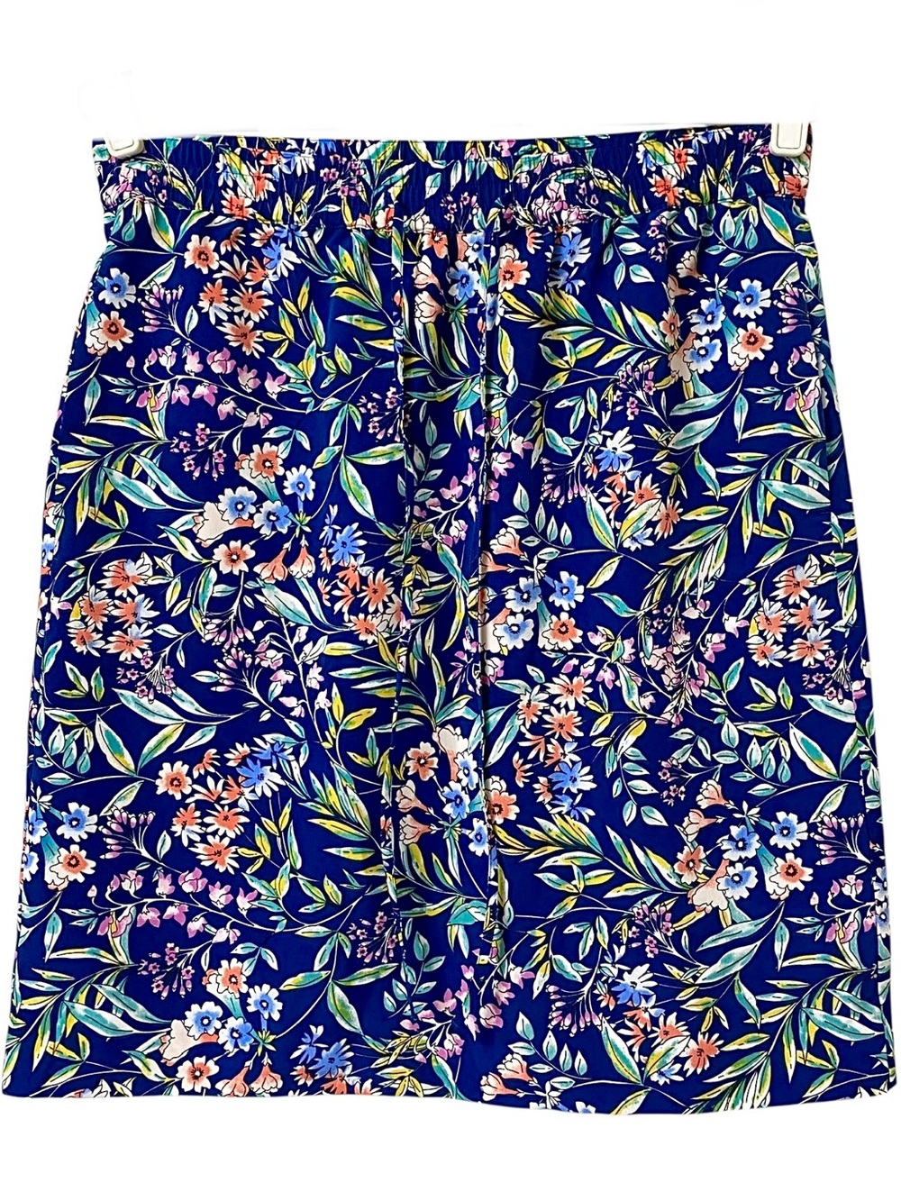 Talbots summer navy blue colorful floral preppy stretchy waist band skirt size 8